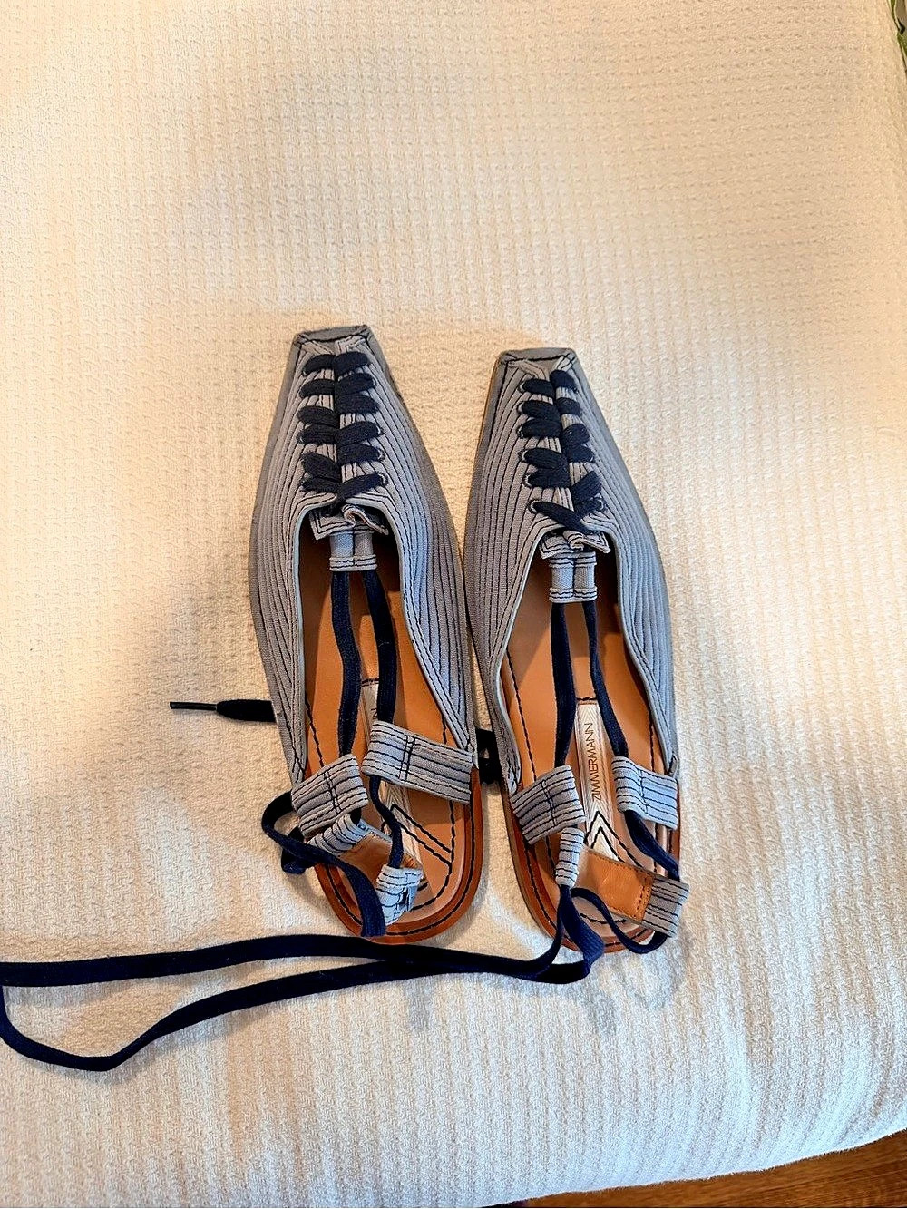 Zimmermann Quilted Lace-Up Flat Gray & Blue